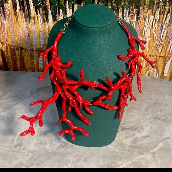BEST SELLER!! Red Coral Branch Statement Necklace - Picture 1 of 8